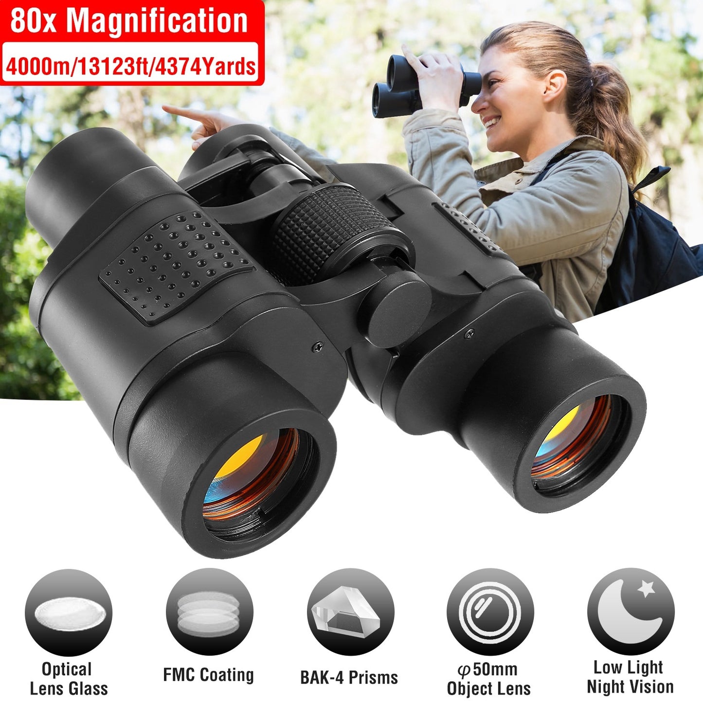 Portable HD Binoculars – FMC Lens, Night Vision