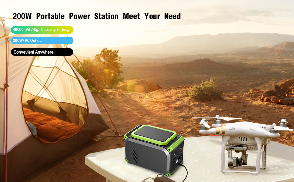 110V Camping Power Station,148Wh 200 W Solar Generator, 40000mAh