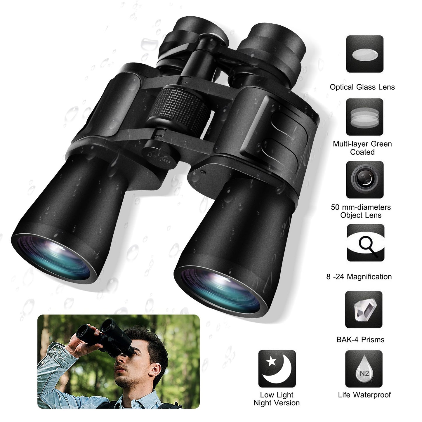 Portable Zoom Binoculars – FMC Lens, Night Vision