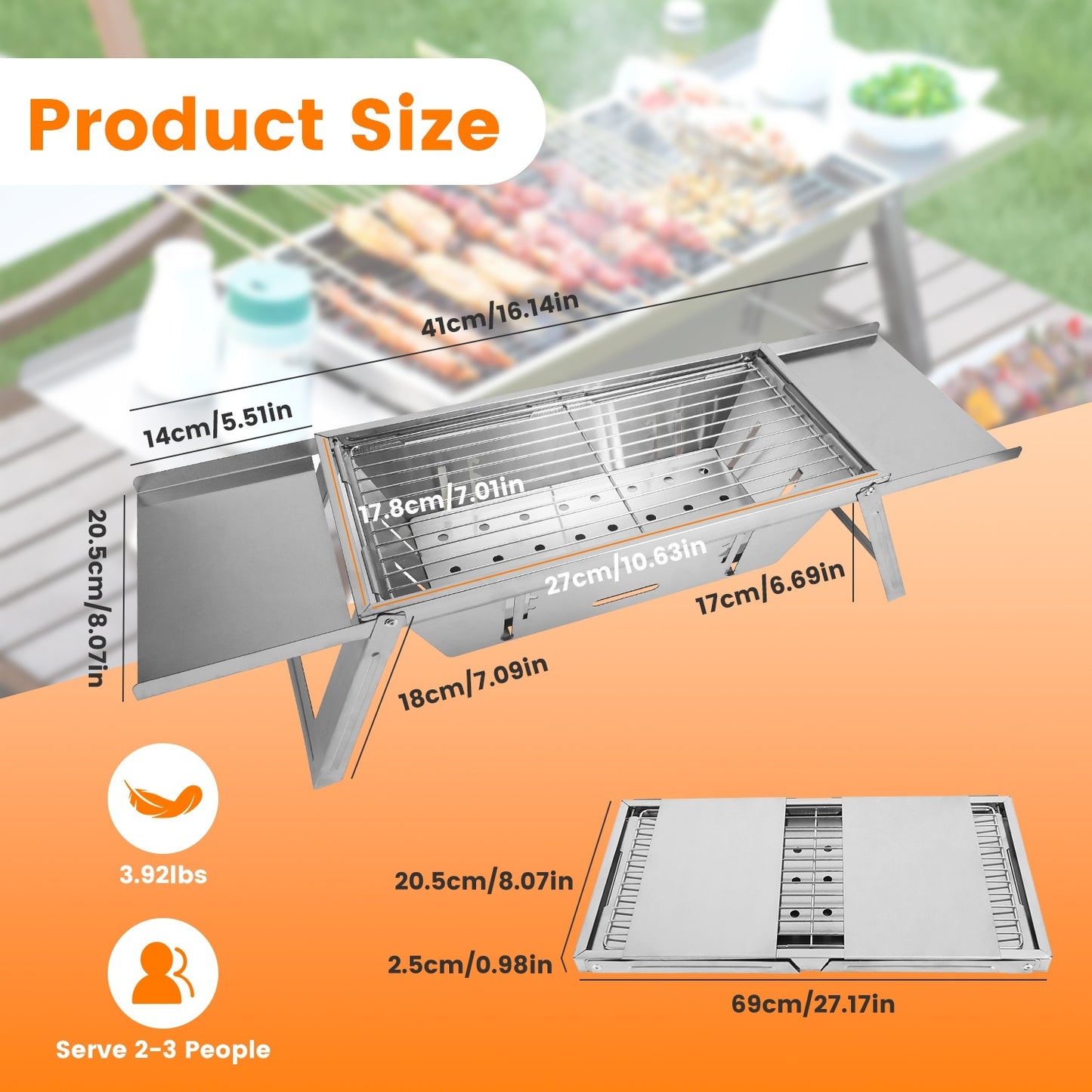 1 Set 3 In 1 Foldable Charcoal Grill Fire