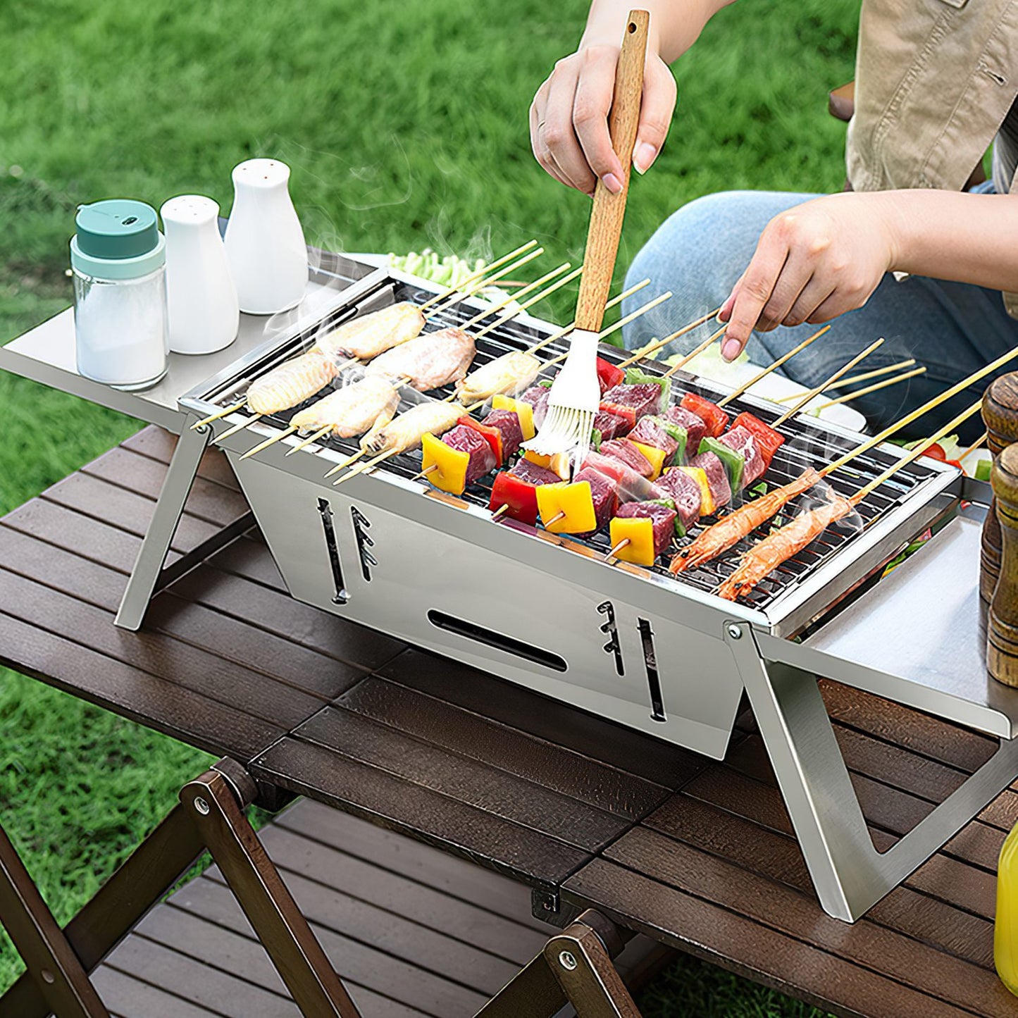 1 Set 3 In 1 Foldable Charcoal Grill Fire