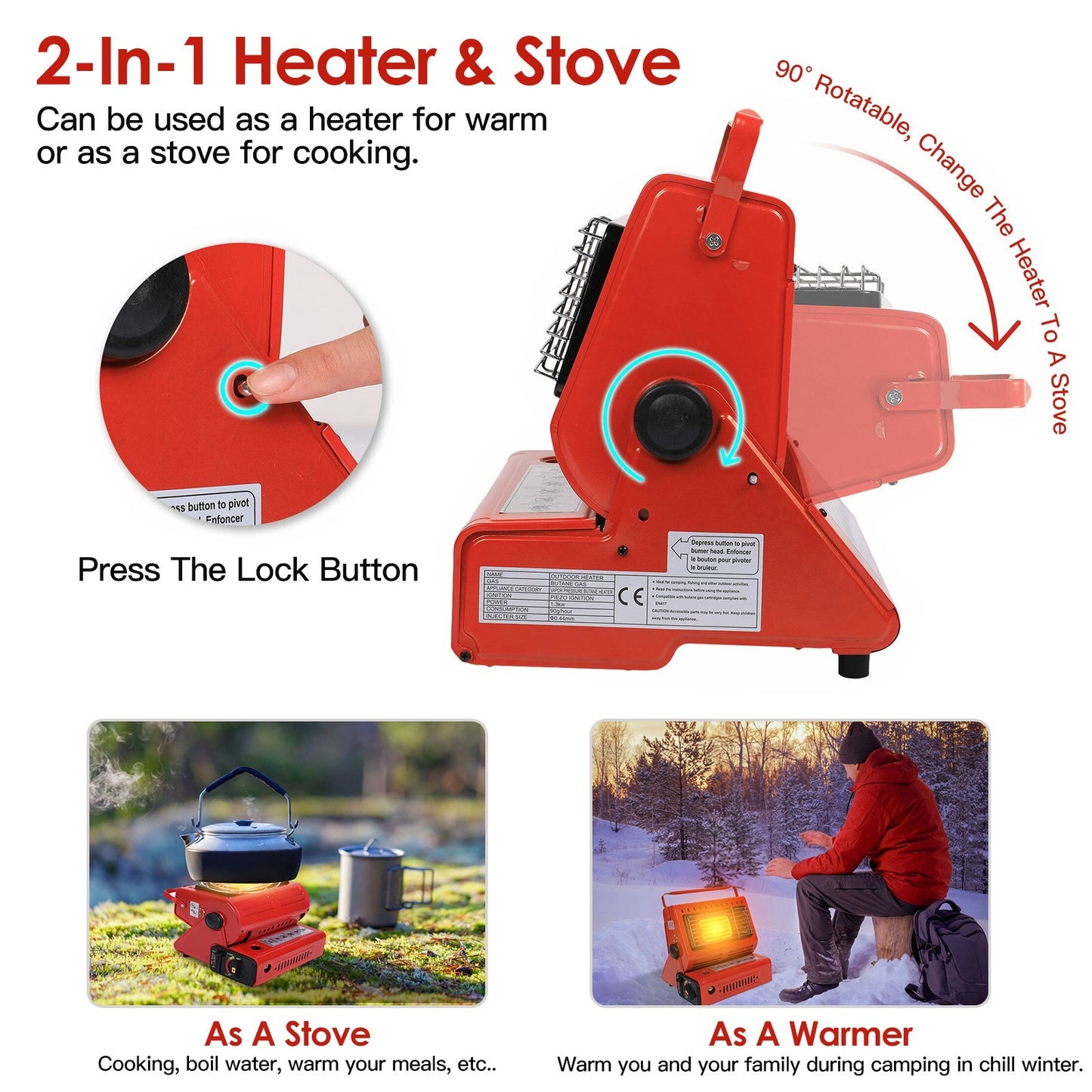 1Pc 2 In 1 Portable Butane Burner Heater Outdoor