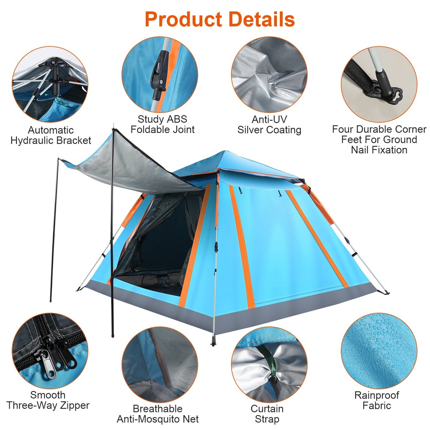 1Pc 4-5 Person Camping Tent With 2 Mosquito Nets Windows Carry Bag Waterproof 7.05x7.05x4.46ft