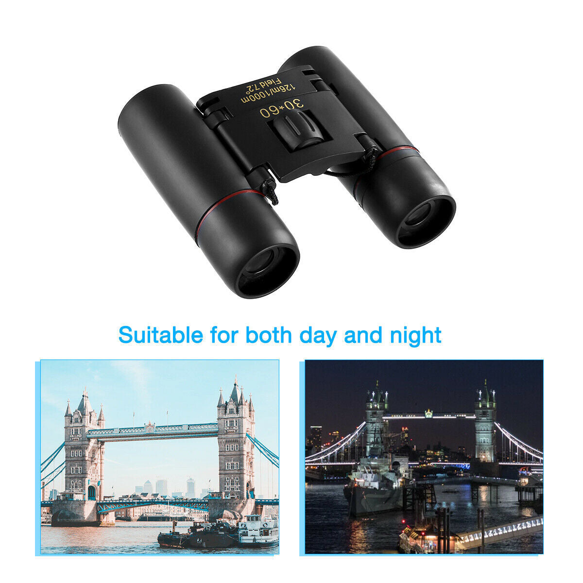 30x60 Compact Folding Binoculars – Day & Night Use