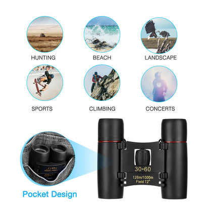 30x60 Compact Folding Binoculars – Day & Night Use
