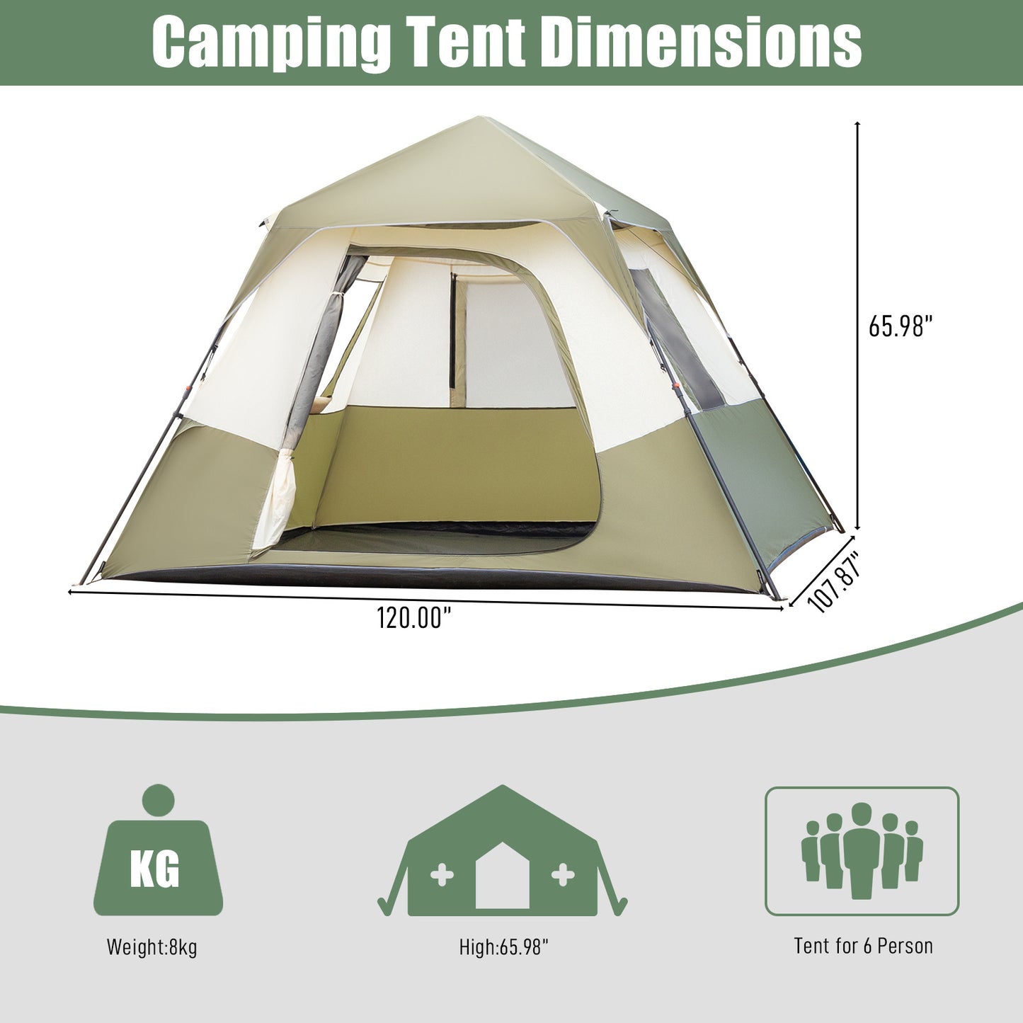 6-person Army Green Beige Camping Tent