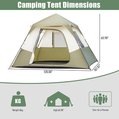 6-person Army Green Beige Camping Tent