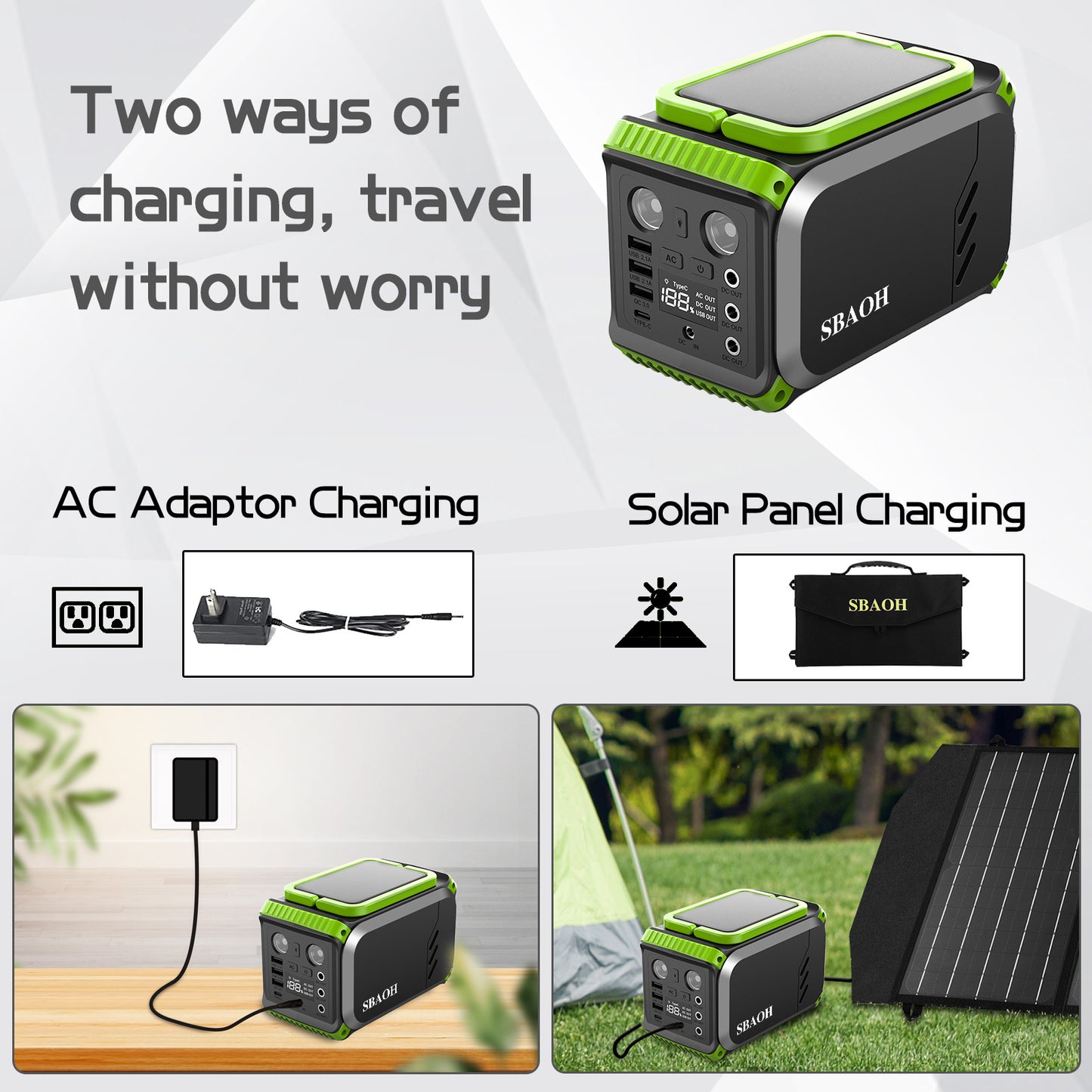 110V Camping Power Station,148Wh 200 W Solar Generator, 40000mAh