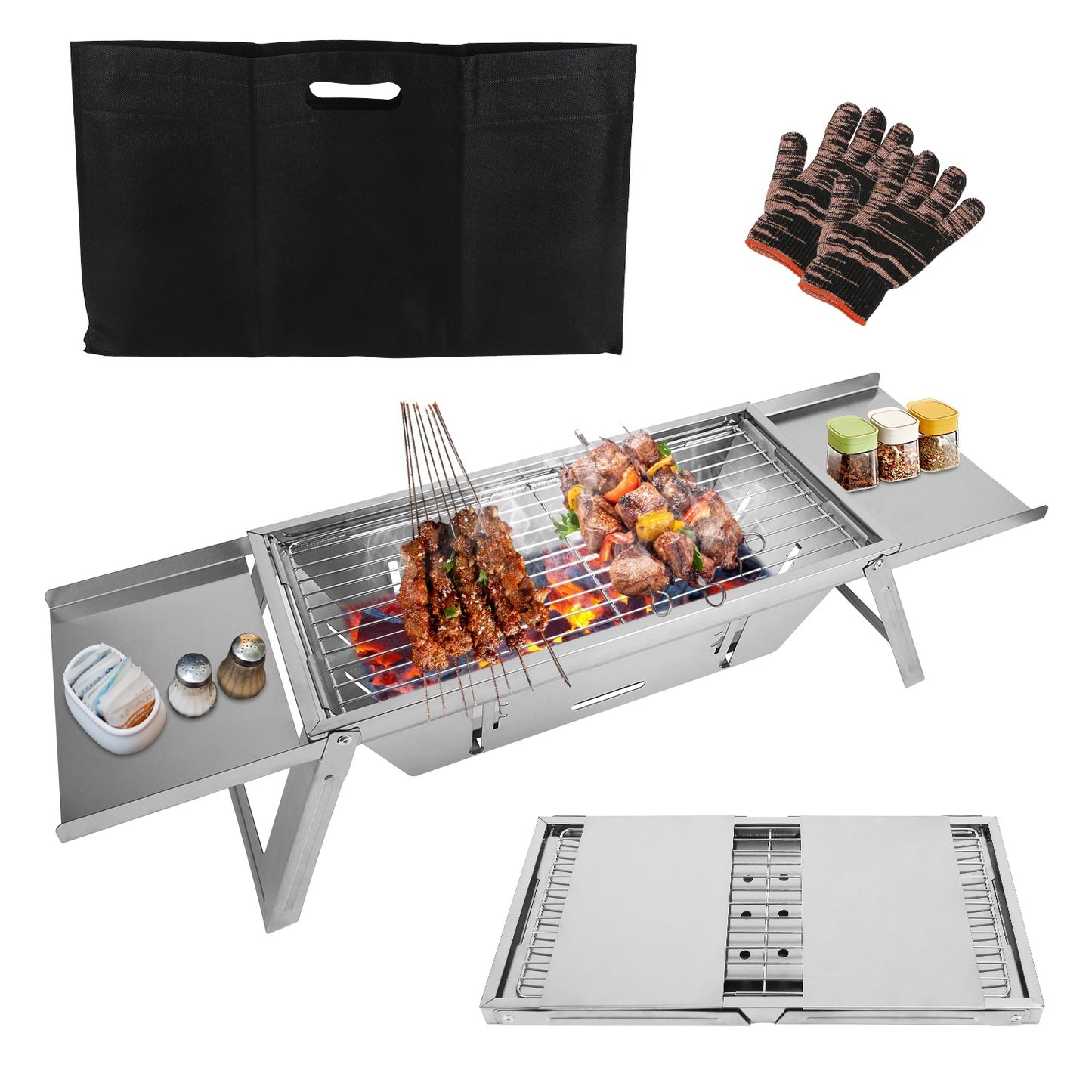 1 Set 3 In 1 Foldable Charcoal Grill Fire