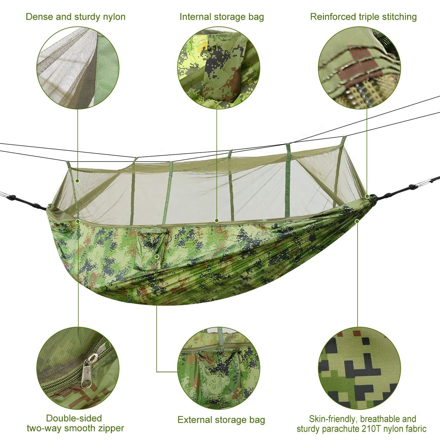 1Pc 600lbs Load 2 Persons Hammock With Mosquito Net