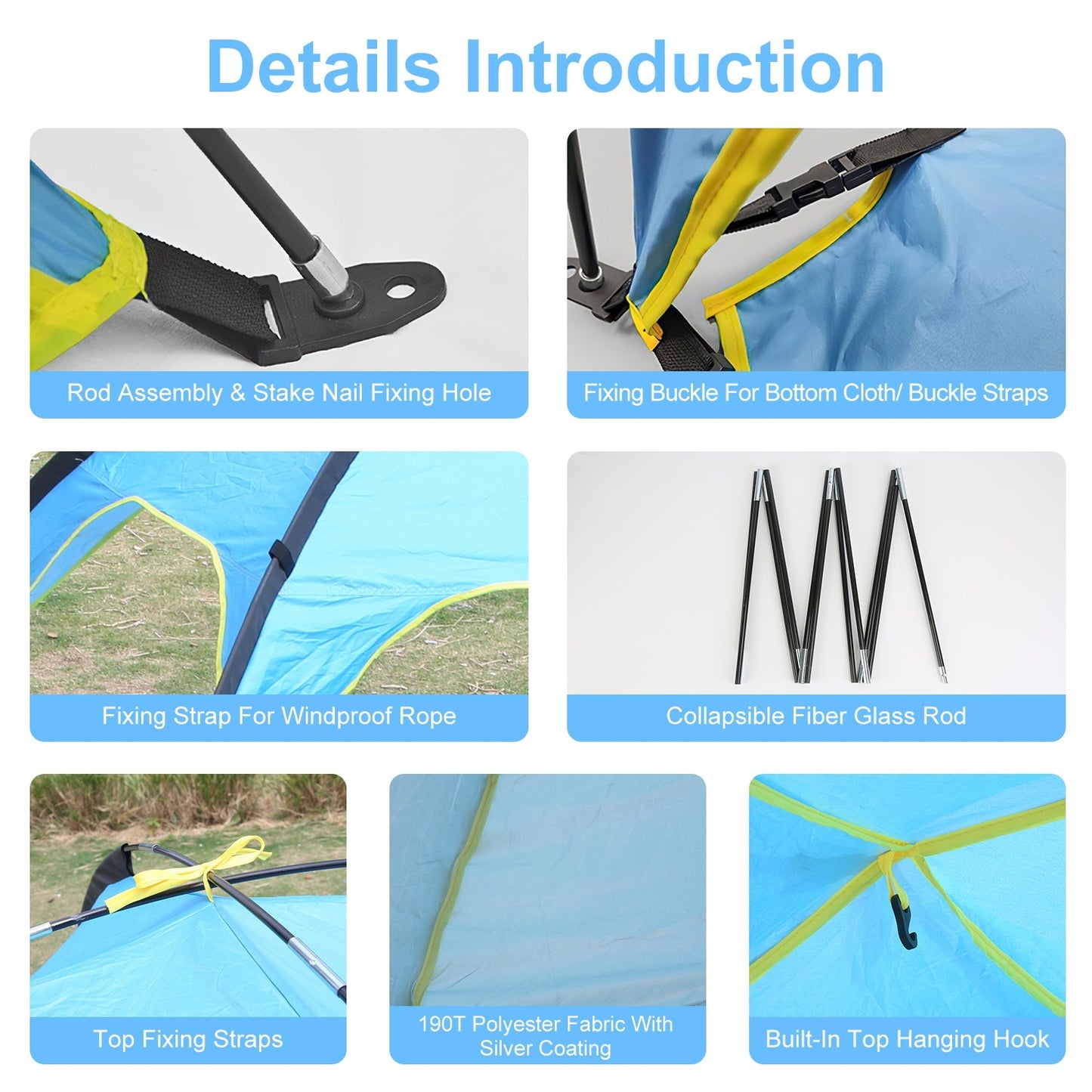 1Pc 4-6 Person Beach Tent Canopy  With 3 Door Openings Waterproof