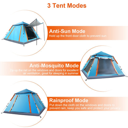 1Pc 4-5 Person Camping Tent With 2 Mosquito Nets Windows Carry Bag Waterproof 7.05x7.05x4.46ft