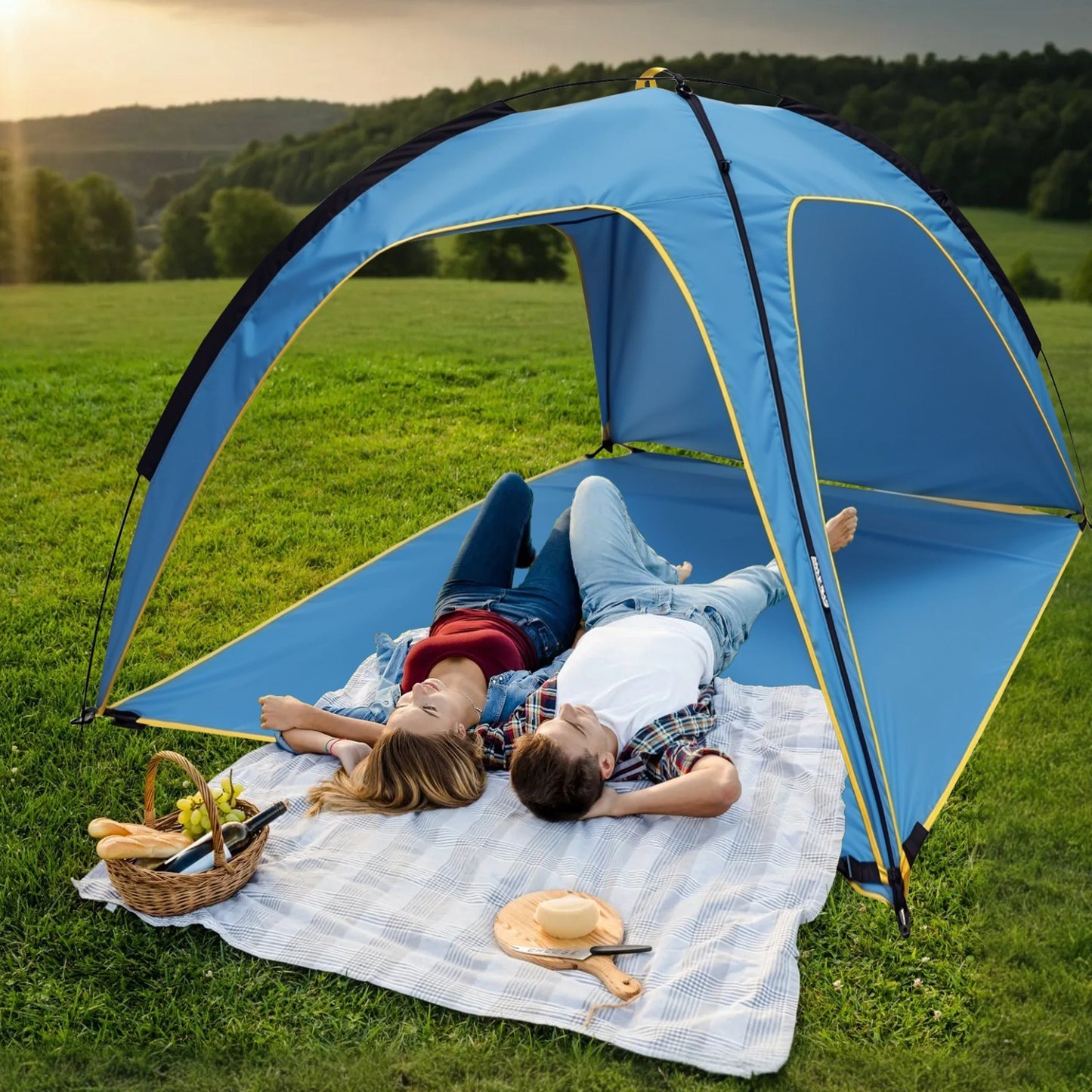 1Pc 4-6 Person Beach Tent Canopy  With 3 Door Openings Waterproof