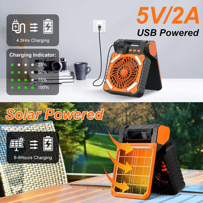 1Pc Solar Camping Fan With LED Lantern 5200mAh Rechargeable Battery