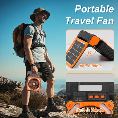 1Pc Solar Camping Fan With LED Lantern 5200mAh Rechargeable Battery
