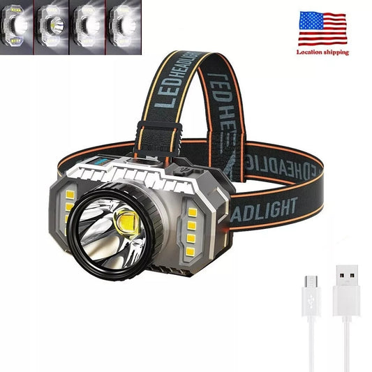 LED Headlight Flashlight Outdoor USB Charging