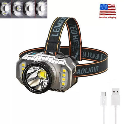 LED Headlight Flashlight Outdoor USB Charging