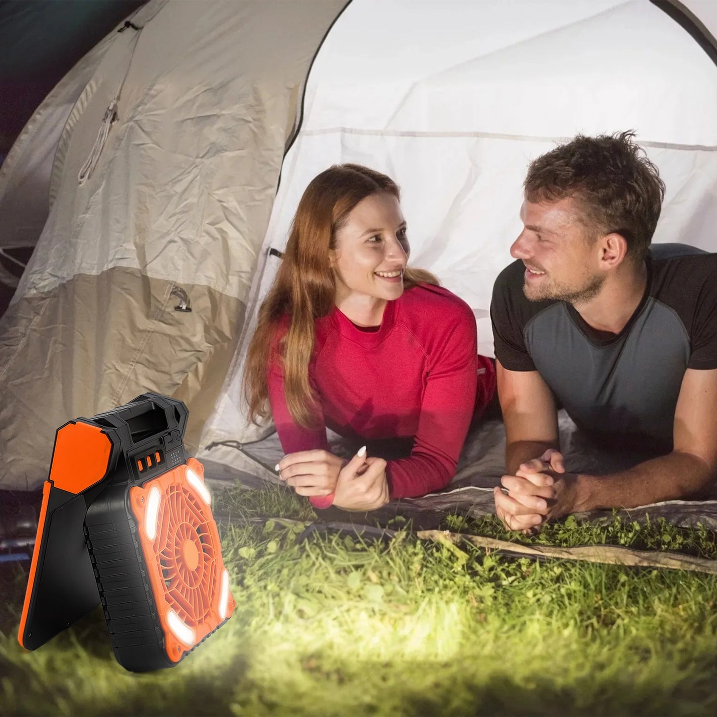 1Pc Solar Camping Fan With LED Lantern 5200mAh Rechargeable Battery