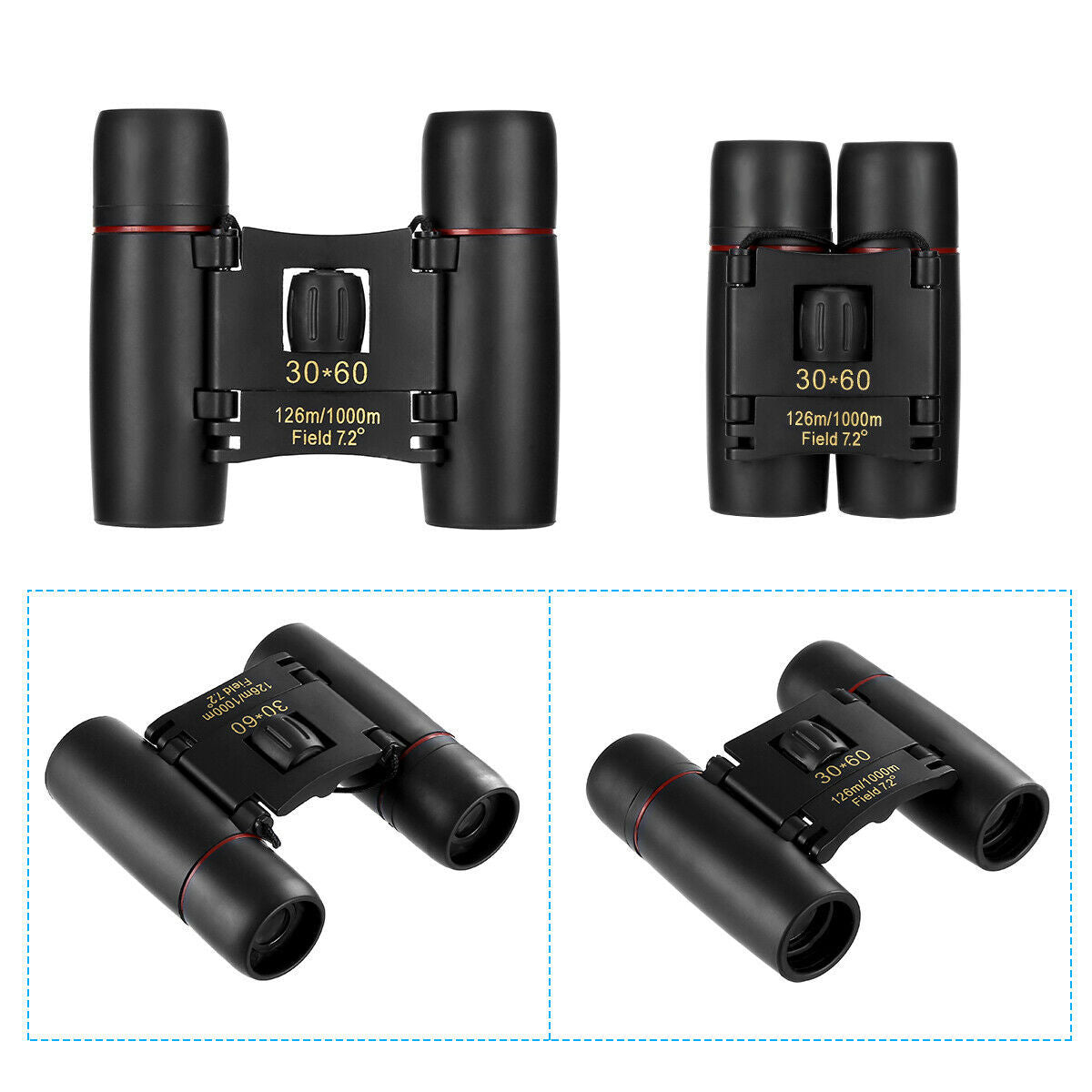 30x60 Compact Folding Binoculars – Day & Night Use