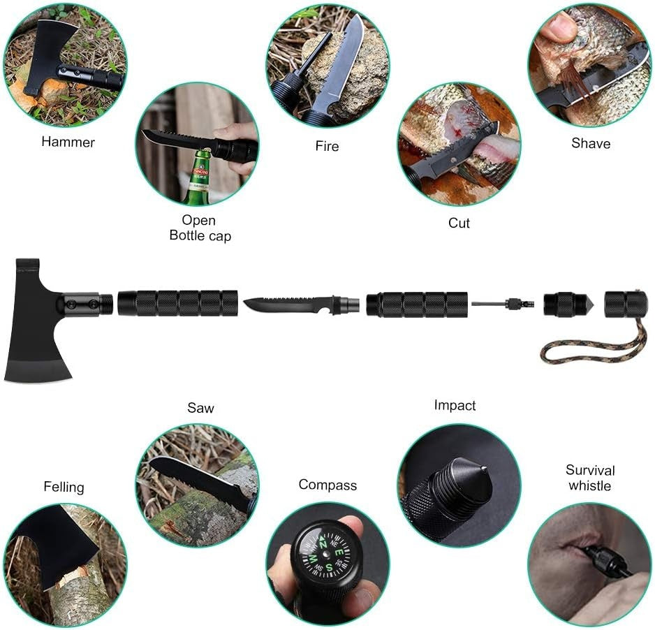 9-in-1 Portable Survival Axe, Multi-functional Tool For Camping