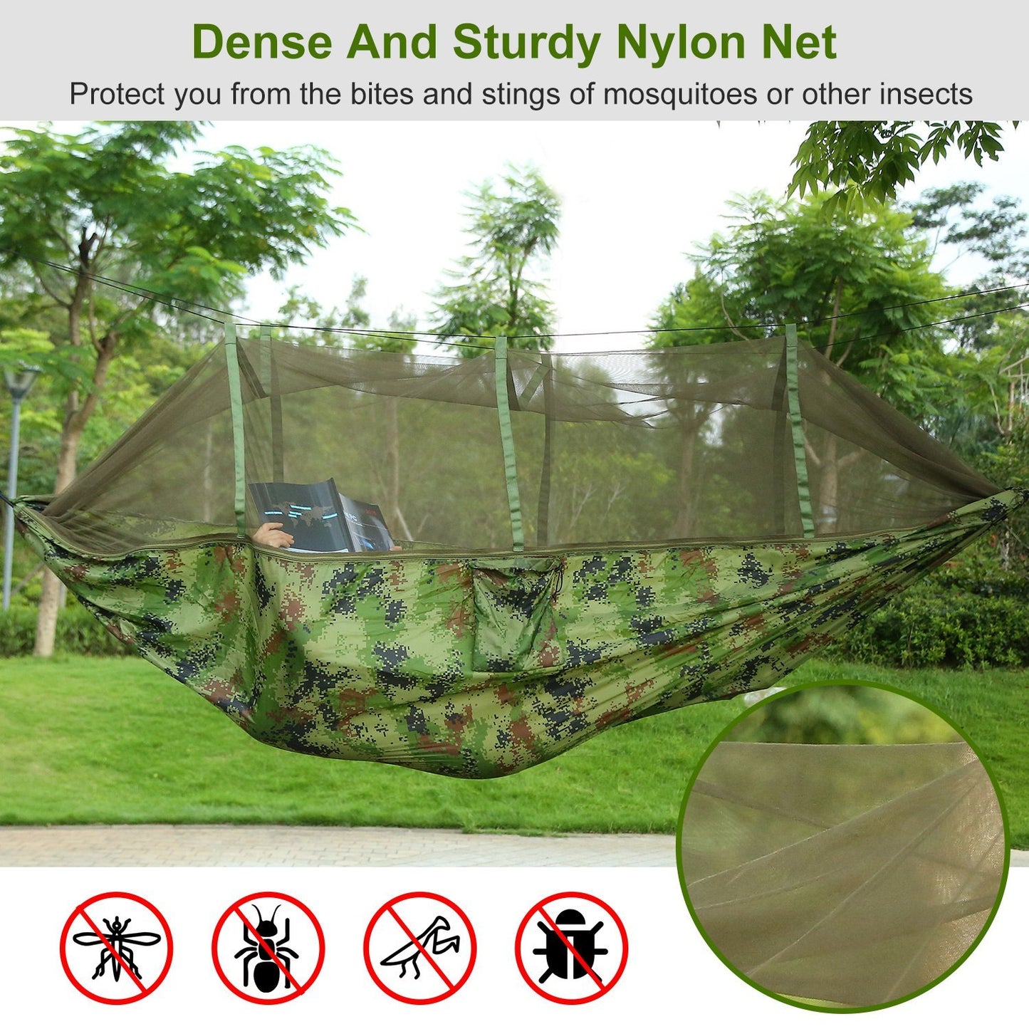 1Pc 600lbs Load 2 Persons Hammock With Mosquito Net