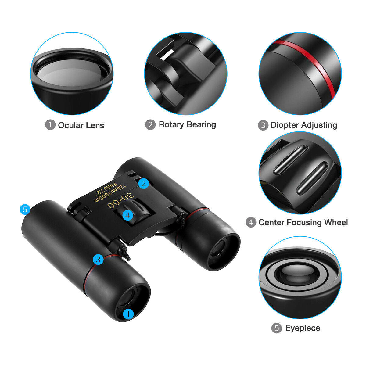 30x60 Compact Folding Binoculars – Day & Night Use
