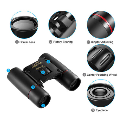 30x60 Compact Folding Binoculars – Day & Night Use